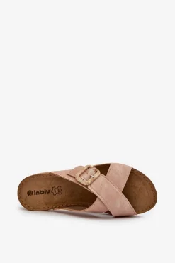 Best INBLU Wygodne Klapki Damskie Z Klamrą VO000012 Jasnoróżowe