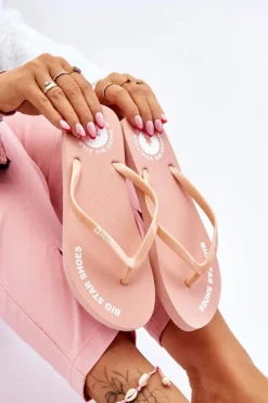 Wygodne Klapki Japonki Big Star LL274802 Nude Damskie Klapki Sportowe|Klapki Damskie Big Star