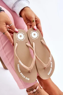 Hot Wygodne Klapki Japonki Big Star LL274796 Beżowe Damskie Klapki Sportowe|Klapki Damskie Big Star