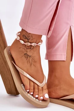 Hot Wygodne Klapki Japonki Big Star LL274796 Beżowe Damskie Klapki Sportowe|Klapki Damskie Big Star