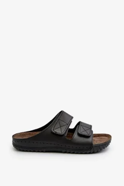 New Wygodne Klapki Męskie Z Paskami Na Rzepy FM00001U Czarne Męskie Klapki Męskie Klasyczne