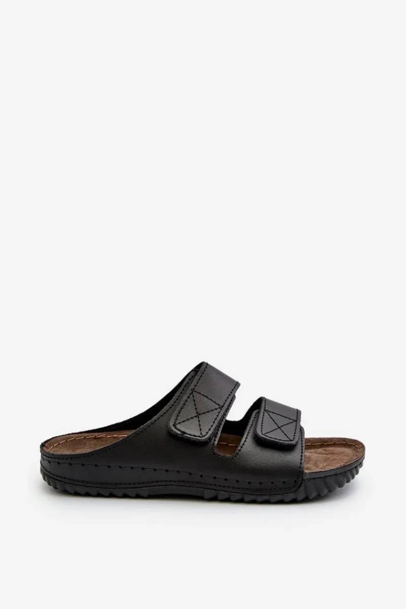 New Wygodne Klapki Męskie Z Paskami Na Rzepy FM00001U Czarne Męskie Klapki Męskie Klasyczne