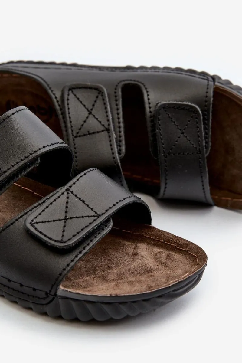 New Wygodne Klapki Męskie Z Paskami Na Rzepy FM00001U Czarne Męskie Klapki Męskie Klasyczne