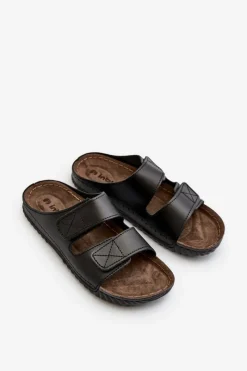 New Wygodne Klapki Męskie Z Paskami Na Rzepy FM00001U Czarne Męskie Klapki Męskie Klasyczne