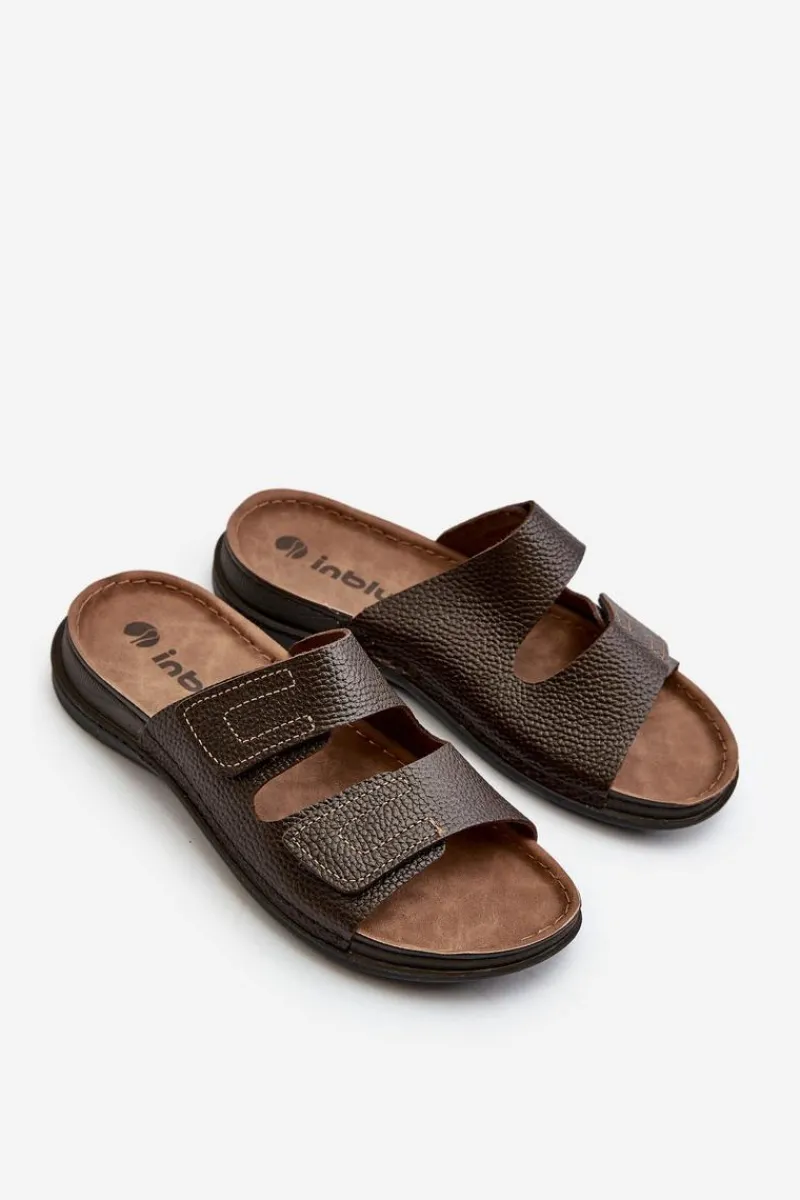 Discount INBLU Wygodne Klapki Męskie Z Paskami Na Rzepy GV00002I Ciemnobrązowe Brązowy
