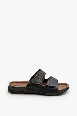 Hot Wygodne Klapki Męskie Z Paskami Na Rzepy GV00002I Czarne Męskie Klapki Męskie Klasyczne