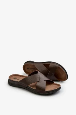 Clearance INBLU Wygodne Lekkie Klapki Z Eko Skóry GV00001I Brązowe Brązowy