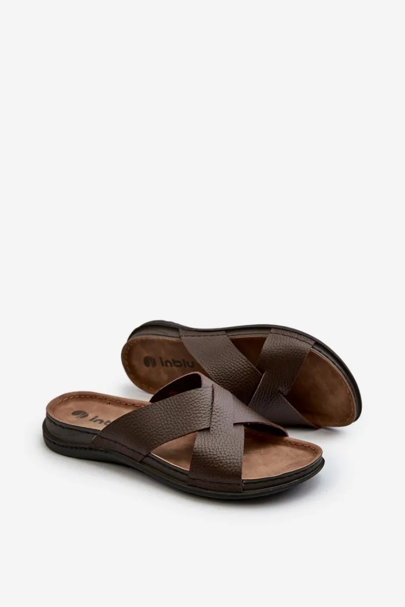 Clearance INBLU Wygodne Lekkie Klapki Z Eko Skóry GV00001I Brązowe Brązowy