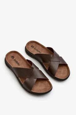 Clearance INBLU Wygodne Lekkie Klapki Z Eko Skóry GV00001I Brązowe Brązowy