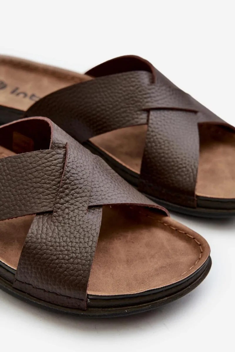 Clearance INBLU Wygodne Lekkie Klapki Z Eko Skóry GV00001I Brązowe Brązowy