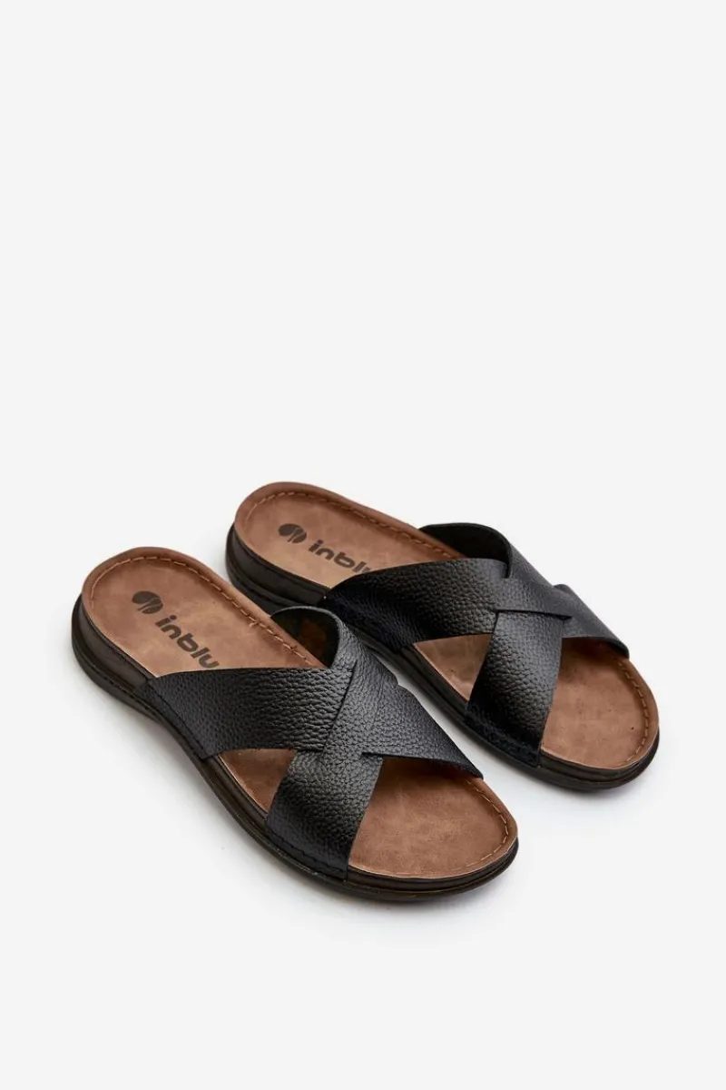 Klapki Męskie Klasyczne>INBLU Wygodne Lekkie Klapki Z Eko Skóry GV00001I Czarne Czarny