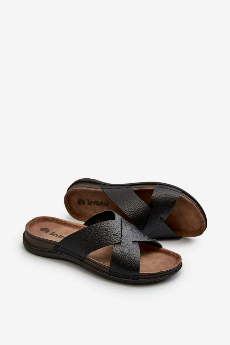 Klapki Męskie Klasyczne>INBLU Wygodne Lekkie Klapki Z Eko Skóry GV00001I Czarne Czarny