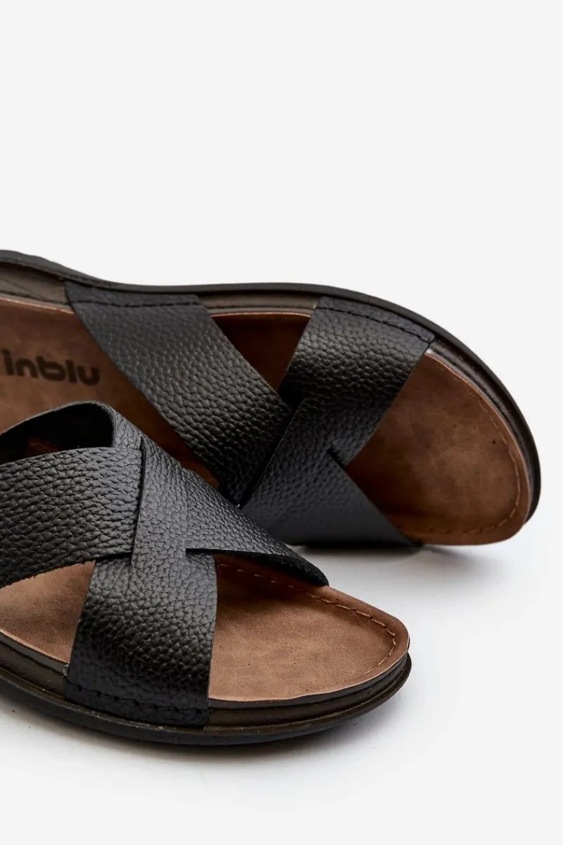 Klapki Męskie Klasyczne>INBLU Wygodne Lekkie Klapki Z Eko Skóry GV00001I Czarne Czarny