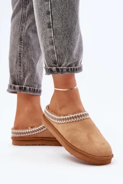 Best Wygodne Obuwie Domowe Kapcie Z Haftem Damskie FX000021 Camel Damskie Kapcie Klasyczne|Klapki Damskie Klasyczne