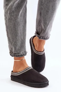 Kapcie Klasyczne|Klapki Damskie Klasyczne>INBLU Wygodne Obuwie Domowe Kapcie Z Haftem Damskie FX000021 Czarne