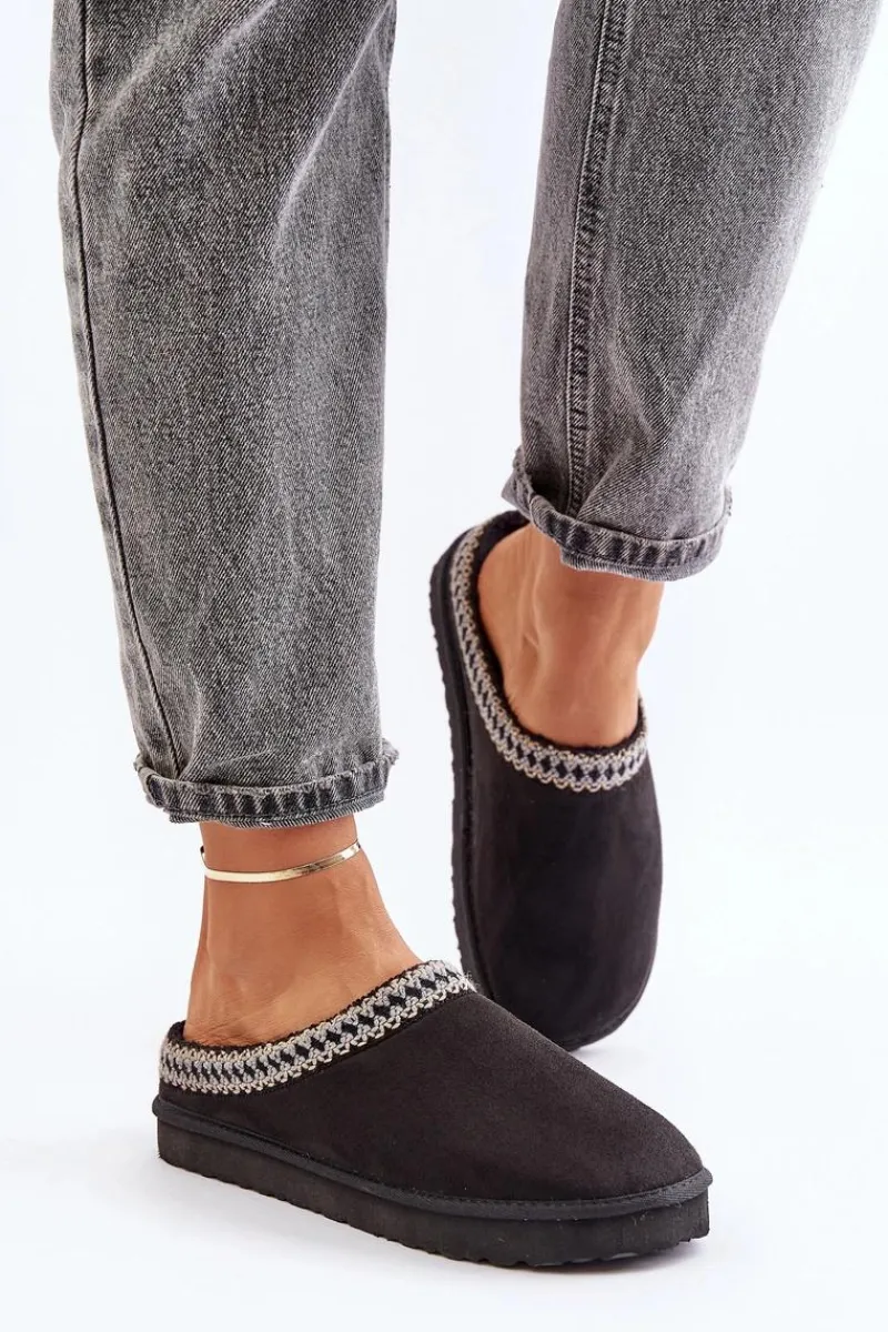 Kapcie Klasyczne|Klapki Damskie Klasyczne>INBLU Wygodne Obuwie Domowe Kapcie Z Haftem Damskie FX000021 Czarne