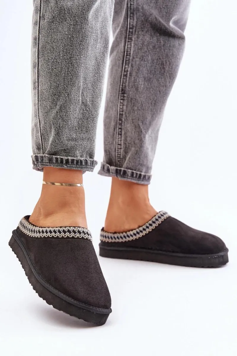 Kapcie Klasyczne|Klapki Damskie Klasyczne>INBLU Wygodne Obuwie Domowe Kapcie Z Haftem Damskie FX000021 Czarne