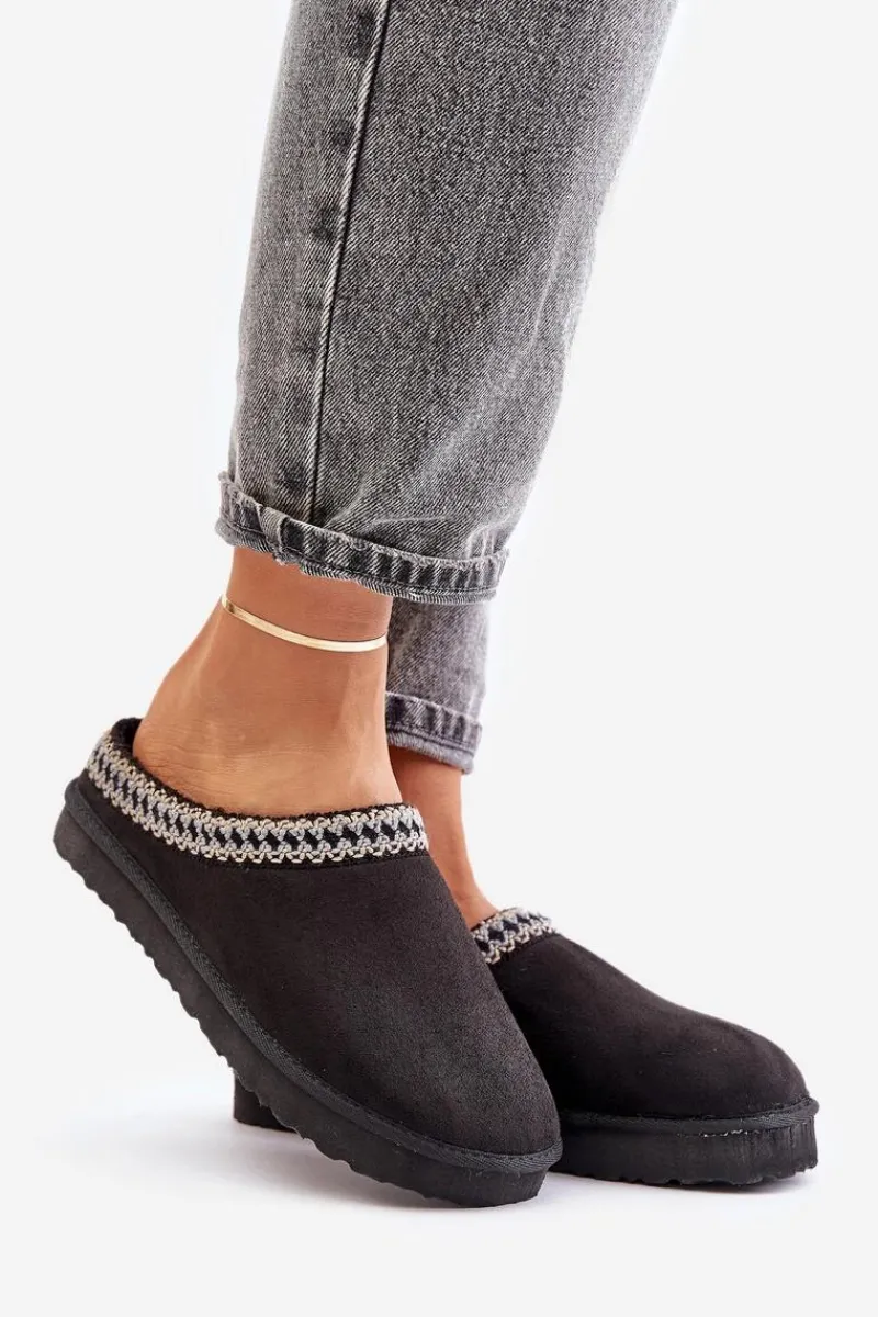 Kapcie Klasyczne|Klapki Damskie Klasyczne>INBLU Wygodne Obuwie Domowe Kapcie Z Haftem Damskie FX000021 Czarne