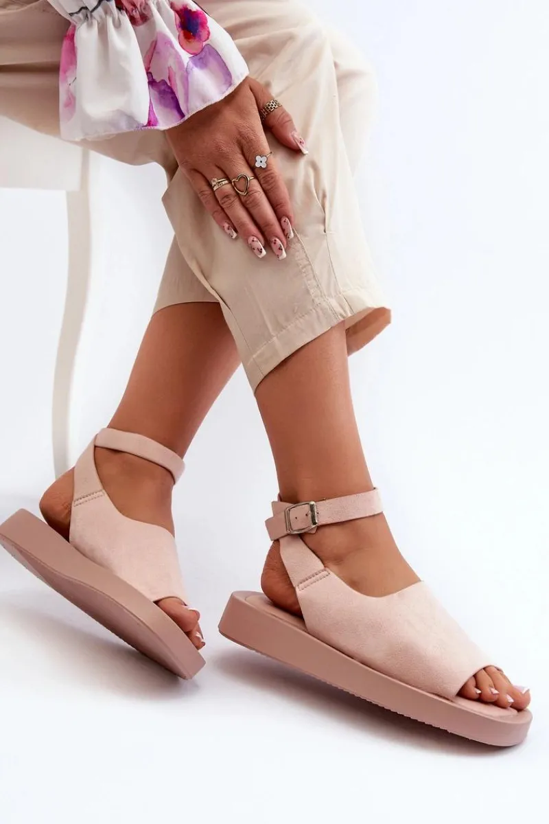 Outlet Wygodne Sandały Damskie Na Platformie Różowe Rubie Damskie Sandały Płaskie