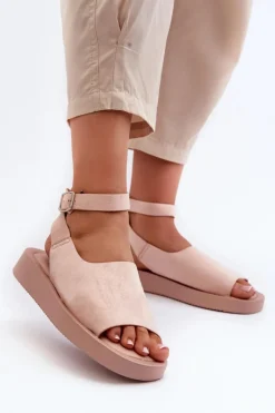 Outlet Wygodne Sandały Damskie Na Platformie Różowe Rubie Damskie Sandały Płaskie