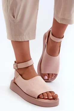 Outlet Wygodne Sandały Damskie Na Platformie Różowe Rubie Damskie Sandały Płaskie