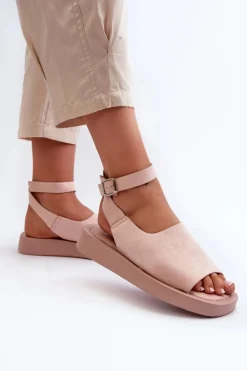 Outlet Wygodne Sandały Damskie Na Platformie Różowe Rubie Damskie Sandały Płaskie