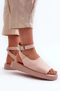 Outlet Wygodne Sandały Damskie Na Platformie Różowe Rubie Damskie Sandały Płaskie