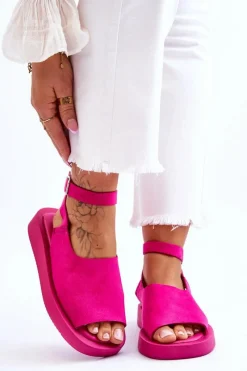 Sandały Płaskie>Boto Wygodne Sandały Damskie Na Platformie Fuksja Rubie