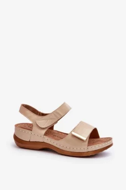 Sale Wygodne Sandały Damskie Na Rzep Beżowe Iphiope Damskie Sandały Na Koturnie|Sandały Płaskie