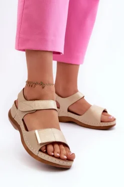 Sale Wygodne Sandały Damskie Na Rzep Beżowe Iphiope Damskie Sandały Na Koturnie|Sandały Płaskie