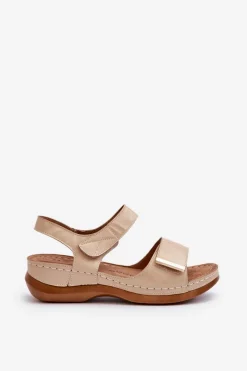 Sale Wygodne Sandały Damskie Na Rzep Beżowe Iphiope Damskie Sandały Na Koturnie|Sandały Płaskie