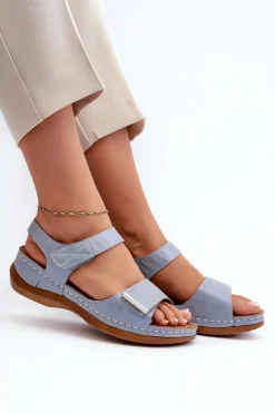 Sandały Na Koturnie|Sandały Płaskie>Evento Wygodne Sandały Damskie Na Rzep Niebieskie Iphiope