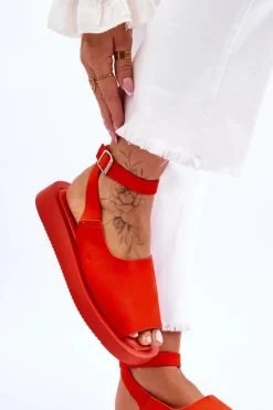 Discount Boto Wygodne Sandały Damskie Na Platformie Ciemnopomarańczowe Rubie