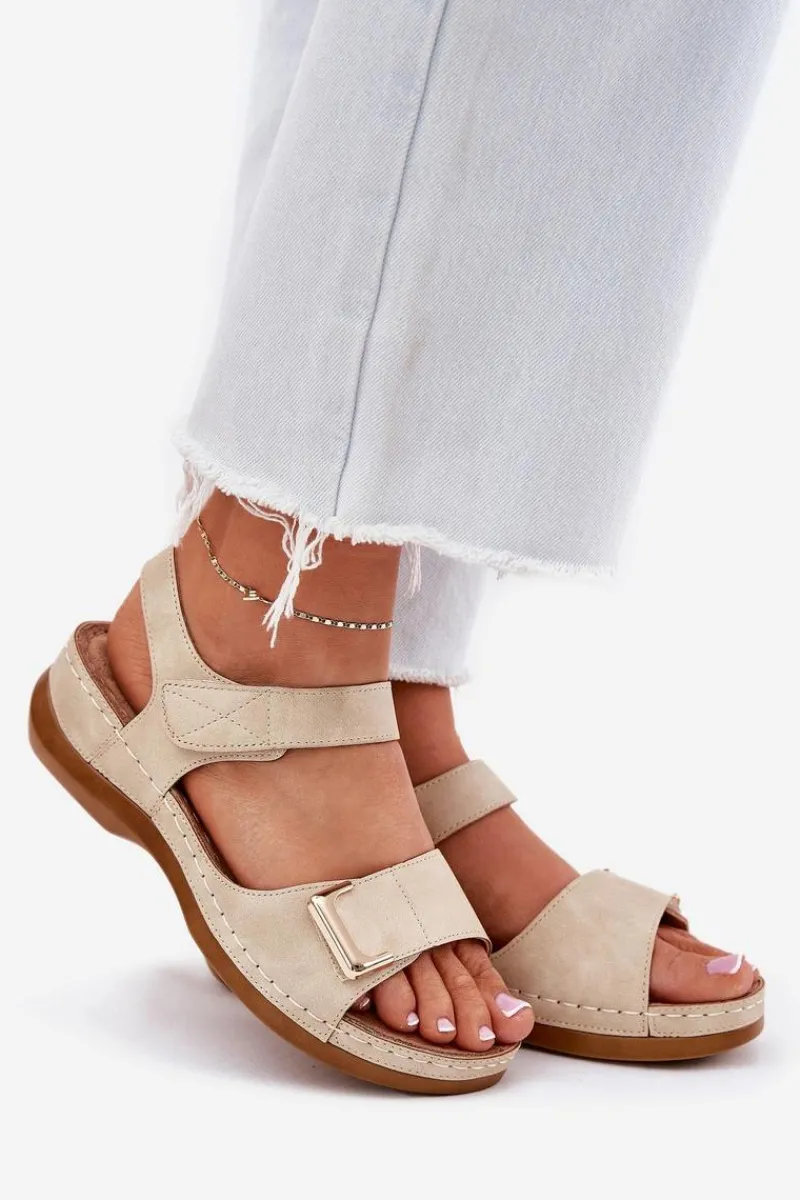 Sandały Na Koturnie>Evento Wygodne Sandały Damskie Na Koturnie Beżowe Sadevale Beżowy