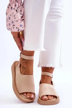 Clearance Wygodne Sandały Damskie Na Platformie Beżowe Rubie Damskie Sandały Płaskie