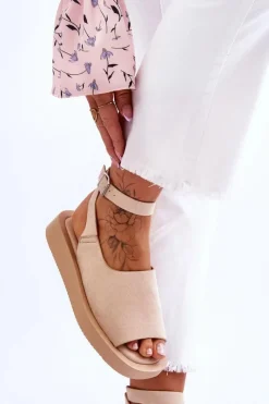 Clearance Wygodne Sandały Damskie Na Platformie Beżowe Rubie Damskie Sandały Płaskie