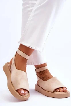 Clearance Wygodne Sandały Damskie Na Platformie Beżowe Rubie Damskie Sandały Płaskie