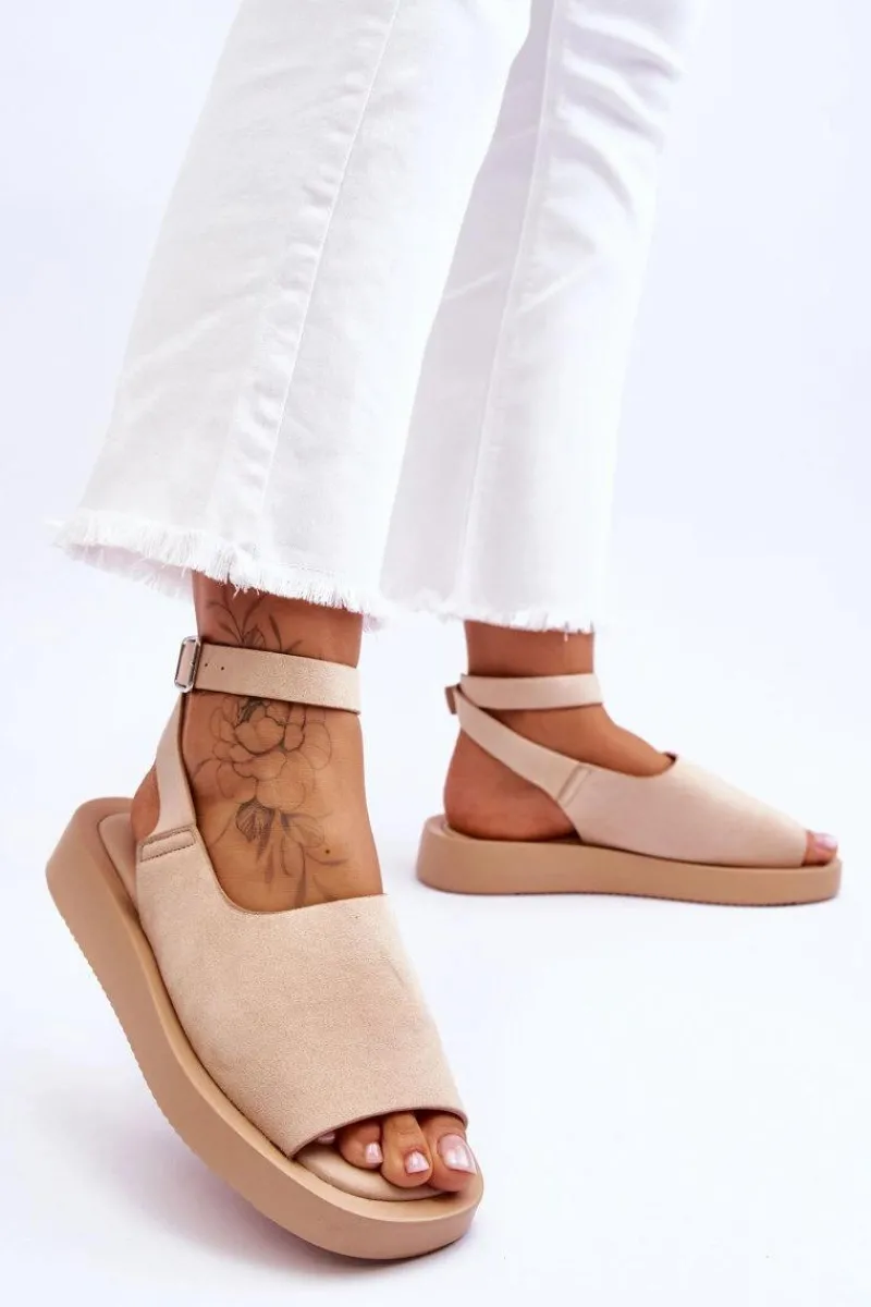 Clearance Wygodne Sandały Damskie Na Platformie Beżowe Rubie Damskie Sandały Płaskie