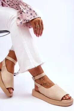 Clearance Wygodne Sandały Damskie Na Platformie Beżowe Rubie Damskie Sandały Płaskie