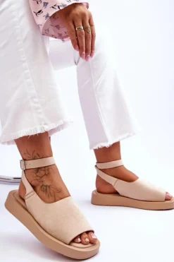 Clearance Wygodne Sandały Damskie Na Platformie Beżowe Rubie Damskie Sandały Płaskie