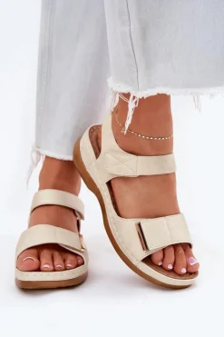 Discount Evento Wygodne Sandały Damskie Na Rzep Złote Iphiope Złoty