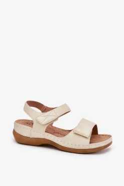 Discount Evento Wygodne Sandały Damskie Na Rzep Złote Iphiope Złoty