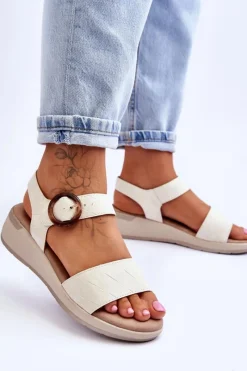 Sale Evento Wygodne Sandały Na Koturnie Beżowe Menaro