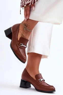 Sale Wygodne Skórzane Czółenka Brązowe Lemar Damira Damskie Czółenka Na Słupku|Czółenka Klasyczne