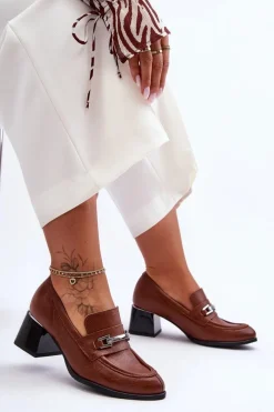 Sale Wygodne Skórzane Czółenka Brązowe Lemar Damira Damskie Czółenka Na Słupku|Czółenka Klasyczne