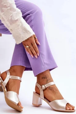 Hot Buty damskie Vinceza Wygodne Skórzane Sandały Na Słupku Złote Bellamy