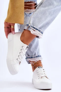 Trampki Damskie Niskie>Lee Cooper Wygodne Trampki Na Platformie LCW-23-31-1806L Białe