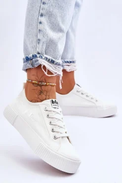 Trampki Damskie Niskie></noscript>Lee Cooper Wygodne Trampki Na Platformie LCW-23-31-1806L Białe