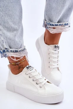 Trampki Damskie Niskie></noscript>Lee Cooper Wygodne Trampki Na Platformie LCW-23-31-1806L Białe