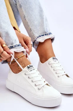 Trampki Damskie Niskie></noscript>Lee Cooper Wygodne Trampki Na Platformie LCW-23-31-1806L Białe